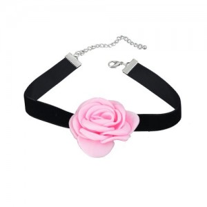 France Style Elegant Rose Flower Design Cloth Women Necklace - Pink