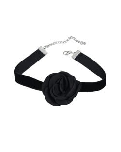 France Style Elegant Rose Flower Design Cloth Women Necklace - Black