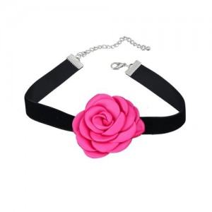 France Style Elegant Rose Flower Design Cloth Women Necklace - Rose