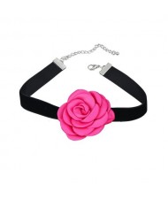 France Style Elegant Rose Flower Design Cloth Women Necklace - Rose