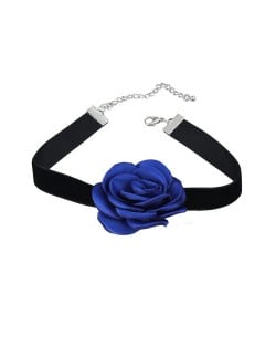France Style Elegant Rose Flower Design Cloth Women Necklace - Royal Blue