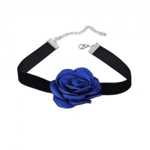 France Style Elegant Rose Flower Design Cloth Women Necklace - Royal Blue