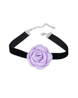 France Style Elegant Rose Flower Design Cloth Women Necklace - Violet