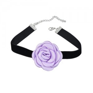 France Style Elegant Rose Flower Design Cloth Women Necklace - Violet