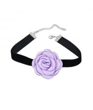 France Style Elegant Rose Flower Design Cloth Women Necklace - Violet