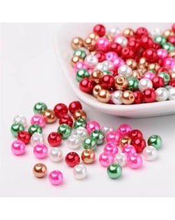 Mixed Red Pink and Green Holiday Theme Glass Pearl Beads