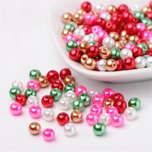 Mixed Red Pink and Green Holiday Theme Glass Pearl Beads