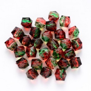 Polygon Spray Painted Transparent Acrylic Beads for DIY Handmade Beaded Jewelry - Redish Green