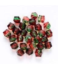 Polygon Spray Painted Transparent Acrylic Beads for DIY Handmade Beaded Jewelry - Redish Green