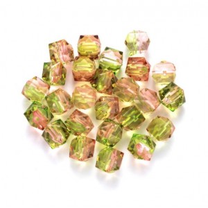 Polygon Spray Painted Transparent Acrylic Beads for DIY Handmade Beaded Jewelry - Pinky Green