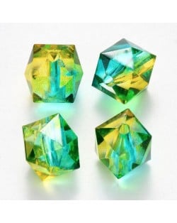 Polygon Spray Painted Transparent Acrylic Beads for DIY Handmade Beaded Jewelry - Golden Green