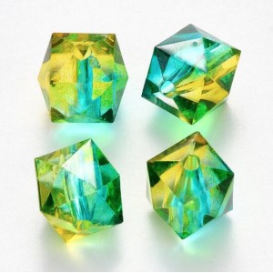 Polygon Spray Painted Transparent Acrylic Beads for DIY Handmade Beaded Jewelry - Golden Green