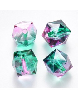 Polygon Spray Painted Transparent Acrylic Beads for DIY Handmade Beaded Jewelry - Purplish Green