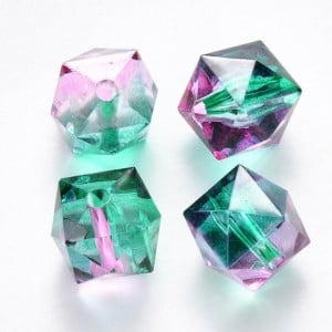 Polygon Spray Painted Transparent Acrylic Beads for DIY Handmade Beaded Jewelry - Purplish Green