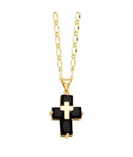 Hip-hop Style Cubic Zirconia Cross Pendant Women Man Copper Necklace - Black