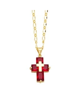 Hip-hop Style Cubic Zirconia Cross Pendant Women Man Copper Necklace - Red