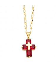 Hip-hop Style Cubic Zirconia Cross Pendant Women Man Copper Necklace - Red