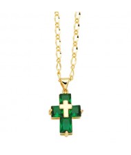 Hip-hop Style Cubic Zirconia Cross Pendant Women Man Copper Necklace - Green