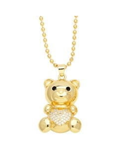 Fashion Cubic Zirconia Inlaid Cute Bear Pendant Women Copper Necklace - White