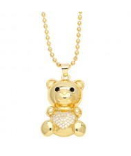 Fashion Cubic Zirconia Inlaid Cute Bear Pendant Women Copper Necklace - White