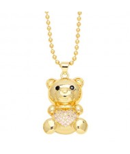 Fashion Cubic Zirconia Inlaid Cute Bear Pendant Women Copper Necklace - Pink