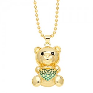 Fashion Cubic Zirconia Inlaid Cute Bear Pendant Women Copper Necklace - Green