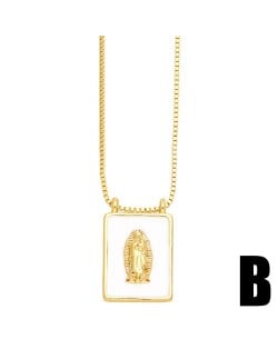 U. S. Popular White Square Pendant The Virgin Mary Design Wholesale Women Copper Necklace