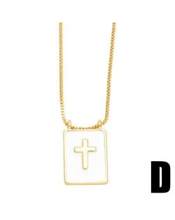 U. S. Popular White Square Pendant Cross Design Wholesale Women Copper Necklace
