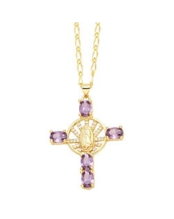Vintage The Madonna Cross Cubic Zirconia Pendant Wholesale Women Copper Necklace -  Violet