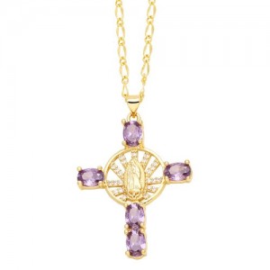 Vintage The Madonna Cross Cubic Zirconia Pendant Wholesale Women Copper Necklace -  Violet