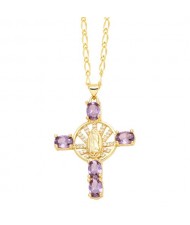 Vintage The Madonna Cross Cubic Zirconia Pendant Wholesale Women Copper Necklace -  Violet
