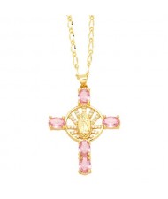 Vintage The Madonna Cross Cubic Zirconia Pendant Wholesale Women Copper Necklace -  Pink