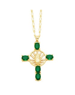 Vintage The Madonna Cross Cubic Zirconia Pendant Wholesale Women Copper Necklace -  Green