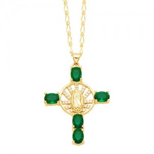 Vintage The Madonna Cross Cubic Zirconia Pendant Wholesale Women Copper Necklace -  Green