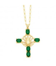 Vintage The Madonna Cross Cubic Zirconia Pendant Wholesale Women Copper Necklace -  Green