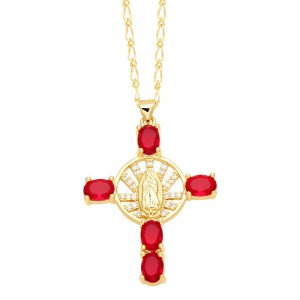Vintage The Madonna Cross Cubic Zirconia Pendant Wholesale Women Copper Necklace - Red