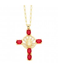 Vintage The Madonna Cross Cubic Zirconia Pendant Wholesale Women Copper Necklace - Red