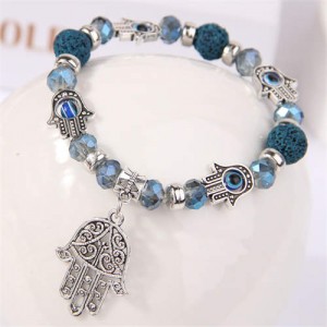 Magic Hands Pendant Colorful Beads Charming Wholesale Bracelet - Blue