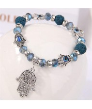 Magic Hands Pendant Colorful Beads Charming Wholesale Bracelet - Blue