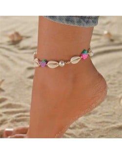 Bohemian Beach Fashion Cute Strawberry and Pearl Decorated Wholesale Seashell Anklet