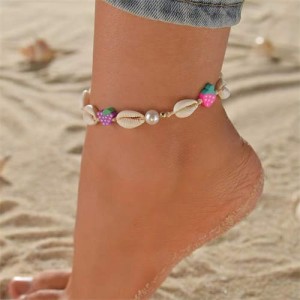 Bohemian Beach Fashion Cute Strawberry and Pearl Decorated Wholesale Seashell Anklet