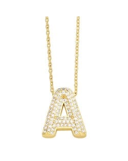 Sample Fashion Design Cubic Zirconia A Letter Pendant Wholesale Women Copper Necklace