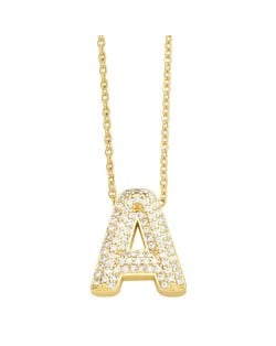 Sample Fashion Design Cubic Zirconia A Letter Pendant Wholesale Women Copper Necklace