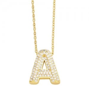 Sample Fashion Design Cubic Zirconia A Letter Pendant Wholesale Women Copper Necklace