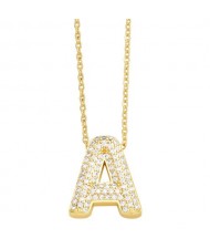 Sample Fashion Design Cubic Zirconia A Letter Pendant Wholesale Women Copper Necklace