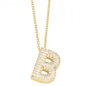 Sample Fashion Design Cubic Zirconia B Letter Pendant Wholesale Women Copper Necklace