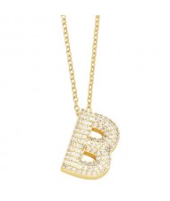 Sample Fashion Design Cubic Zirconia B Letter Pendant Wholesale Women Copper Necklace