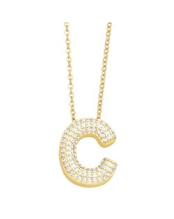 Sample Fashion Design Cubic Zirconia C Letter Pendant Wholesale Women Copper Necklace