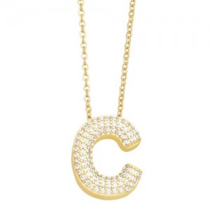 Sample Fashion Design Cubic Zirconia C Letter Pendant Wholesale Women Copper Necklace