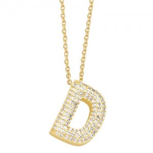 Sample Fashion Design Cubic Zirconia D Letter Pendant Wholesale Women Copper Necklace